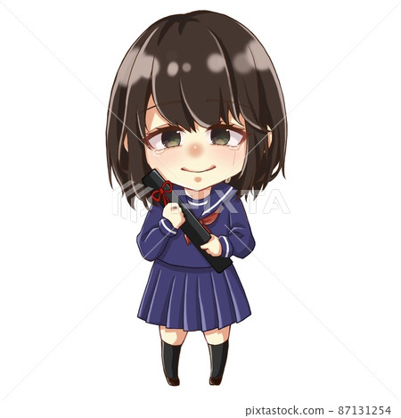 畢業水手服哭泣的女孩插畫 87131254
