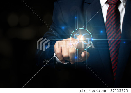 Businessman touching 5G network technology, Global network connection future innovation technology 5G network wireless systems and internet of things or IOT. 87133773