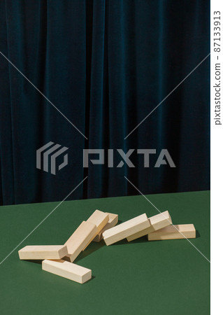 The path of wooden blocks, concept of balance, balance, life harmony, self-destruction. Mental health, fall and depression abstract modern still life The path of wooden blocks, concept of balance, balance, life harmony, self-destruction. Mental health, fall and depression abstract modern still life 87133913