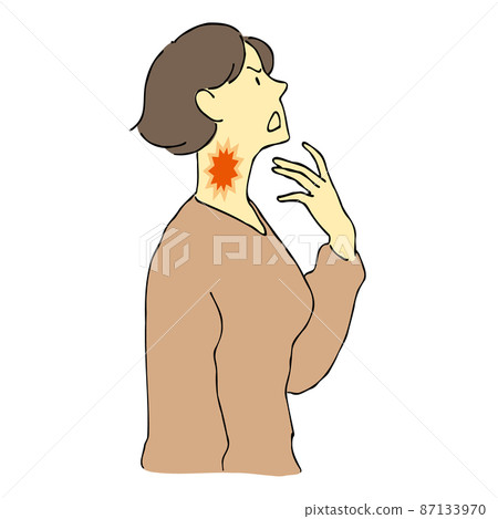 Illustration of a woman feeling pain in her throat Illustration of a woman feeling pain in her throat 87133970