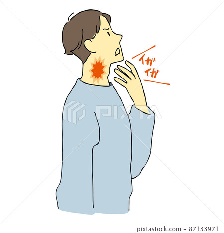 Illustration of a man feeling pain in his throat Illustration of a man feeling pain in his throat 87133971