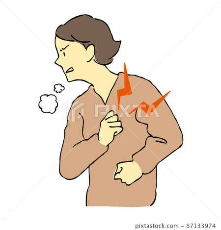 Illustration of a woman feeling pain in her chest 87133974