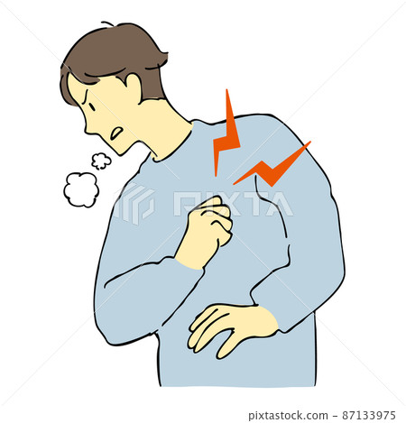 Illustration of a man feeling pain in his chest 87133975
