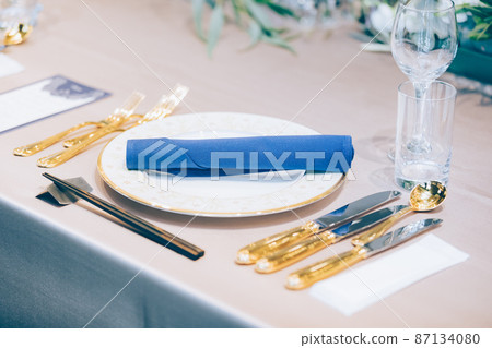 Wedding reception table setting Wedding reception table setting 87134080