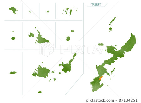 Watercolor-style Map Nakagusuku Village, - Stock Illustration 