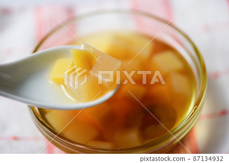 Chinese desserts, Mix ginkgo nuts cassava syrup coconut jelly in longan juice on glass bowl, Thai and Chinese longan date soup Asian dessert sweets 87134932