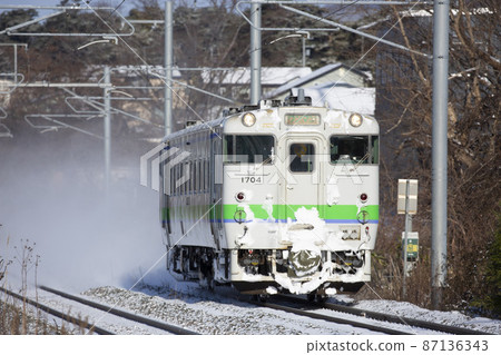 [升起雪煙的鐵路] JR北海道函館本線七江小中山 87136343