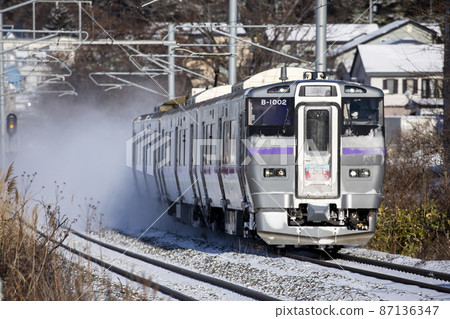 [升起雪煙的鐵路] JR北海道函館本線七江小中山 87136347