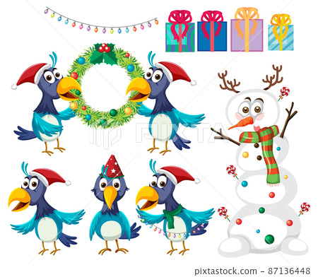 Christmas set with birds and snowman 87136448