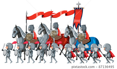 Army of medieval knights on white background 87136495