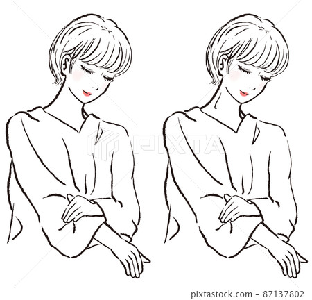 A woman entering the sauna. I look down and close my eyes. She has short hair and wears a sauna poncho. A woman entering the sauna. I look down and close my eyes. She has short hair and wears a sauna poncho. 87137802