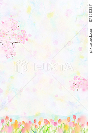 Tulip background material watercolor illustration 87138337