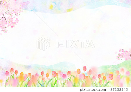 鬱金香背景材料水彩插圖 87138343