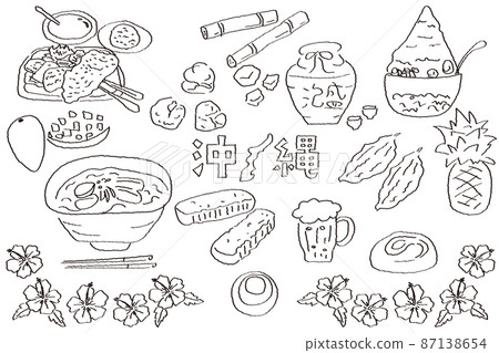 手繪沖繩插圖集線描 87138654