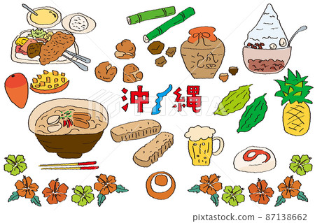 Hand drawn Okinawa illustration set 87138662