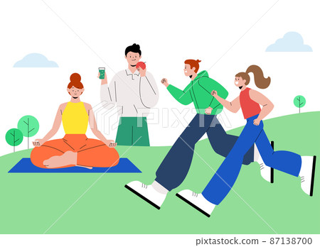 global trend, healthy pleasure, happy health and fitness centered life cycle 87138700