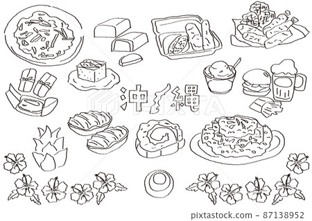 手繪沖繩插圖集線描 87138952