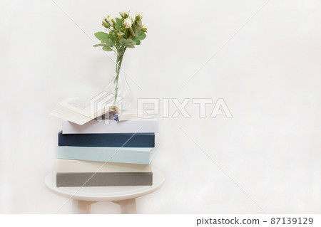 relax cozy objects and background with glasses, a book, flower pot relax cozy objects and background with glasses, a book, flower pot 87139129