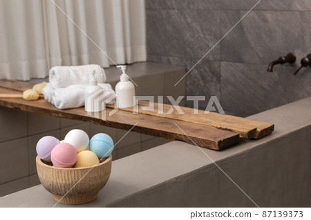 relax cozy objects and background with bath bomb, bathtub relax cozy objects and background with bath bomb, bathtub 87139373