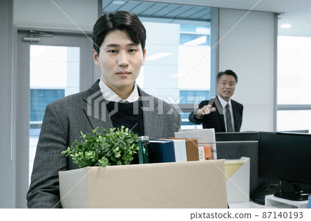 business concept asian korean old and young two men, different generations male man boss and employee concept, quit job business concept asian korean old and young two men, different generations male man boss and employee concept, quit job 87140193