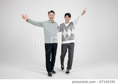asian korean old and young two men with motions 87140195