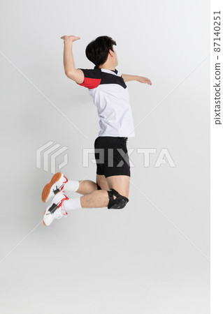 volleyball sports player, asian korean man with spike, spiking attack motion volleyball sports player, asian korean man with spike, spiking attack motion 87140251
