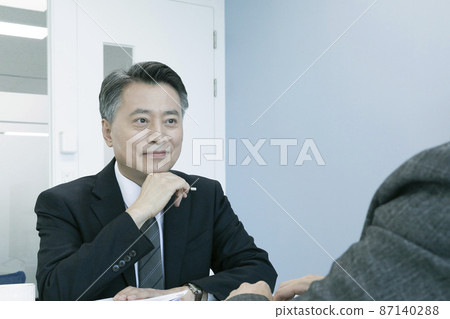 business concept asian korean old and young two men, different generations male man boss and employee concept, smiling 87140288