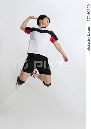 volleyball sports player, asian korean man with spike, spiking attack motion volleyball sports player, asian korean man with spike, spiking attack motion 87140290