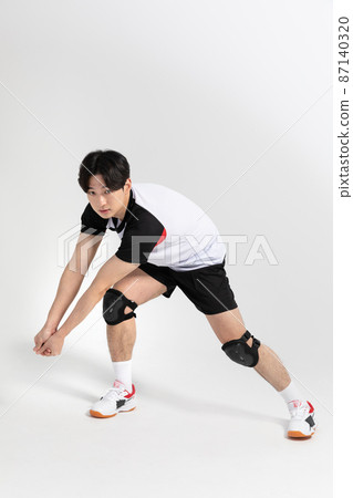 volleyball sports player, asian korean man with toss, tossing motion 87140320