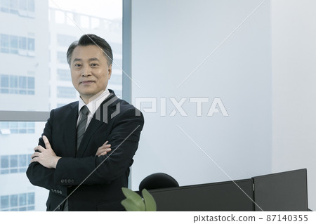 business concept asian korean old and young two men, different generations male man boss and employee concept, smiling 87140355