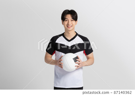 volleyball sports player, asian korean man holding ball 87140362