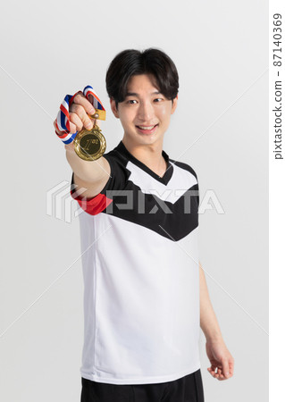 volleyball sports player, asian korean man with medal 87140369