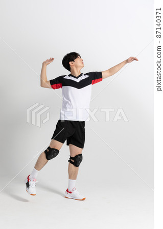 volleyball sports player, asian korean man with spike, spiking attack motion 87140371