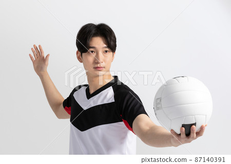 volleyball sports player, asian korean man holding ball volleyball sports player, asian korean man holding ball 87140391