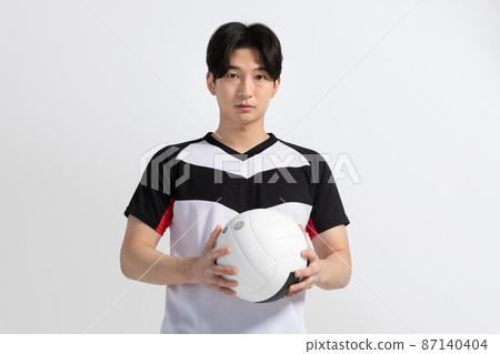 volleyball sports player, asian korean man holding ball 87140404