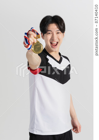 volleyball sports player, asian korean man with medal volleyball sports player, asian korean man with medal 87140410