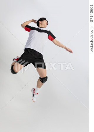 volleyball sports player, asian korean man with spike, spiking attack motion 87140601