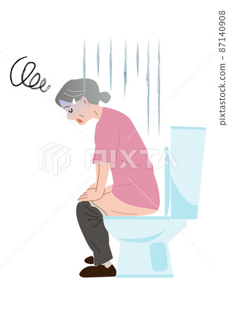 Elderly people who look sick in the bathroom, abdominal pain, constipation, illness 87140908