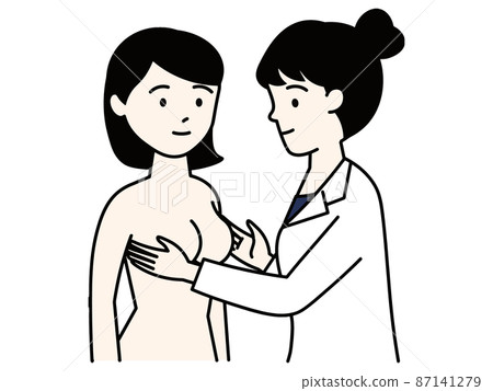 被女醫生診斷的赤膊女性 婦科檢查 觸診 乳腺癌檢查 母乳門診 87141279