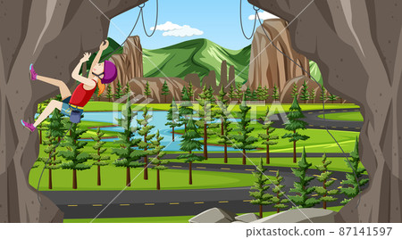 Rock climbing scene with woman climbing Rock climbing scene with woman climbing 87141597