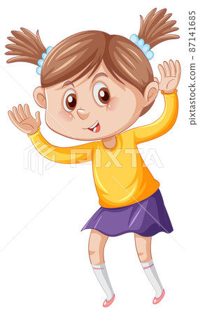Little girl in yellow shirt dancing cartoon character on white background Little girl in yellow shirt dancing cartoon character on white background 87141685