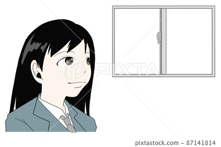 Illustration of a woman in uniform and a window Illustration of a woman in uniform and a window 87141814