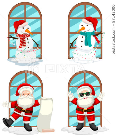 Set of snowman and Santa by the window 87142000