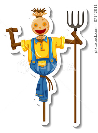Scarecrow holding rake in cartoon style 87142011