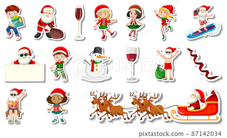 Set of Christmas objects and cartoon characters 87142034