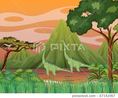 Dinosaur in prehistoric forest scene 87142067