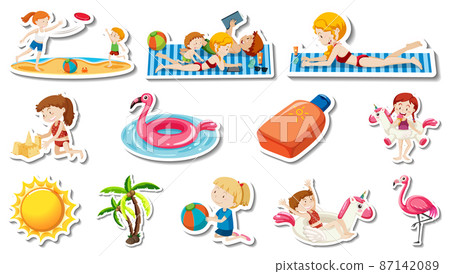 Set of summer beach items and children Set of summer beach items and children 87142089