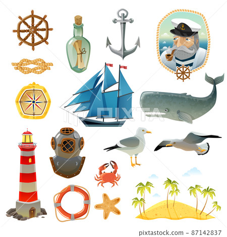 Sea Nautical Decorative Elements Set Sea Nautical Decorative Elements Set 87142837