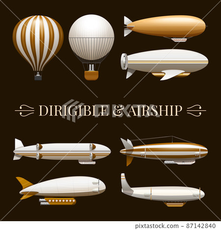 Balloon And Airship Icons Set Balloon And Airship Icons Set 87142840