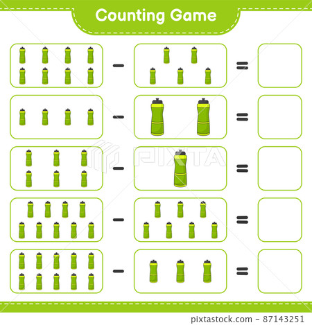 Count and match, count the number of Sport Water Bottle and match with the right numbers. Educational children game, printable worksheet, vector illustration Count and match, count the number of Sport Water Bottle and match with the right numbers. Educational children game, printable worksheet, vector illustration 87143251